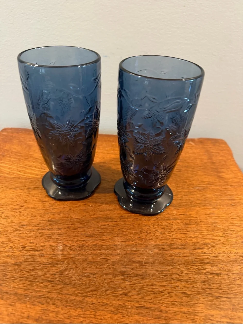 Princess House Fantasia Blue Footed Floral Glasses 2